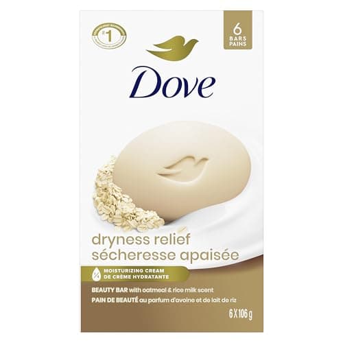 Dove Beauty Pain de savon pour une peau calme et régénérée, parfum d'avoine et de lait de riz, peau tranquille et hydratée 106 g (lot de 6 barres)