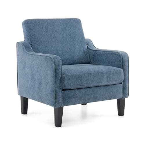 VINGLI Chaise d'appoint moderne du milieu du siècle, chaises en chenille bleu marine pour salon, fauteuil rembourré avec accoudoirs dégagés pour...