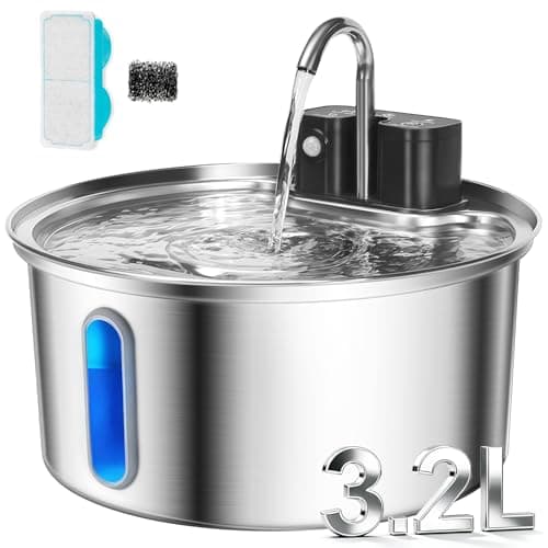 Fontaine à eau pour chat en acier inoxydable, fontaine automatique pour chat de 3,2 L/108 oz, fontaine à eau automatique pour animaux de compagnie pour chats/chiens avec pompe et filtres ultra-silencieux...