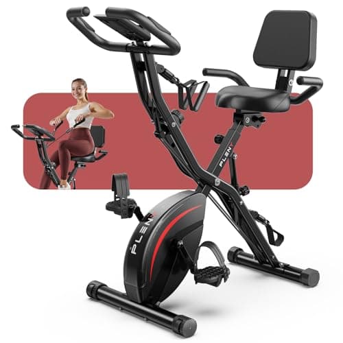 Pleny Folding Exercise Bike, 5 IN 1 Stationary Bikes for Home 6.6 LBS Flywheel, 300LB Weight Capacity Back Support Cushion Indoor Workout Cycling...