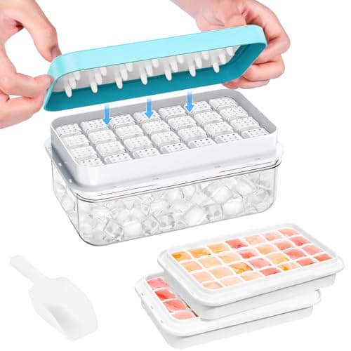 Ice Cube Tray with Lid and Bin, 56 pcs Ice Cubes Molds, Ice Trays for Freezer, Ice Cube Tray Mold, with 2 Trays, Ice Freezer Container,...