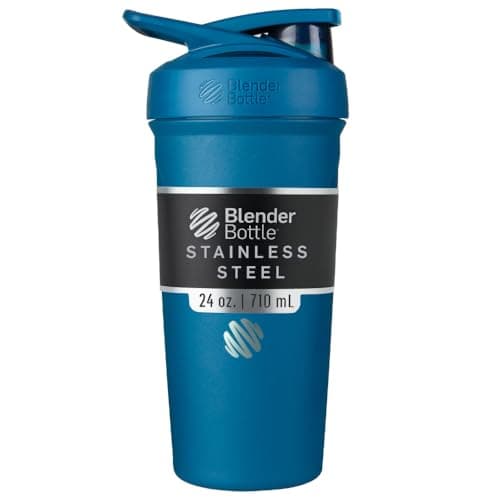 BlenderBottle Strada Shaker Cup Insulated Stainless Steel Water Bottle with Wire Whisk, 24-Ounce, Blue