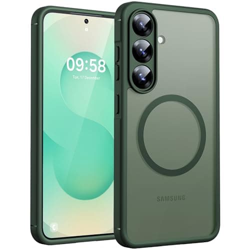 TOCOL Coque magnétique pour Samsung Galaxy S25, mise à niveau [protection complète de l'appareil photo] [protection militaire contre les chutes] coque arrière mate pour S25, vert alpin