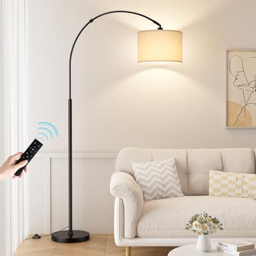 Lampadaire à arc à intensité variable Ambimall de 70 po avec télécommande, température de couleur et luminosité réglables, lampadaire arqué avec tête rotative, au-dessus du canapé...