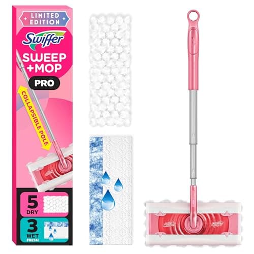 Swiffer Sweep and Mop Pro, 2-in-1 Floor Mopping , Multi-Surface Kit for Floor Cleaning, 5 Heavy Duty Dry Sweeping Cloths, 3 Heavy Duty Wet Mopping...