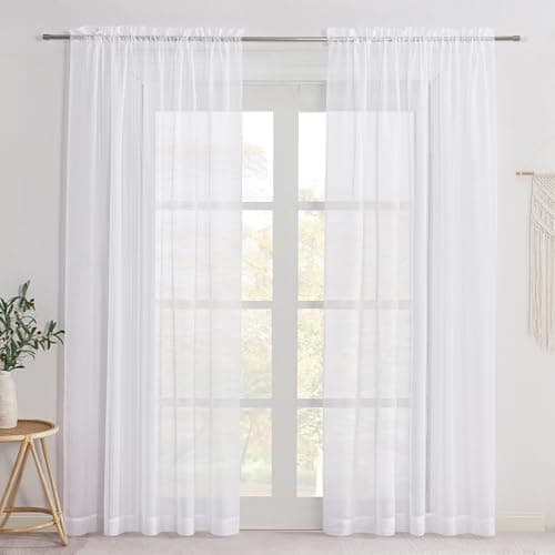 NICETOWN Rideaux transparents blancs de 84 pouces de long pour le salon, traitements de fenêtre à passe-tringle, voile transparent solide...