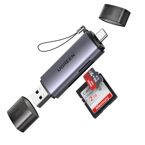 Lecteur de carte SD UGREEN 2 en 1 USB C et USB 3.0 Adaptateur de carte mémoire Micro SD pour SDHC SDXC MMC UHS I, Compatible avec iPhone 15, MacBook Pro, iPad,...
