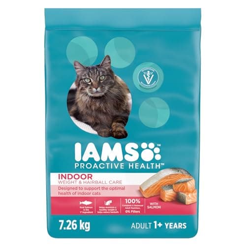 IAMS PROACTIVE HEALTH Indoor Weight & Hairball Care Nourriture sèche pour chat adulte – Saumon – Sac de 7,26 kg (16 lb)