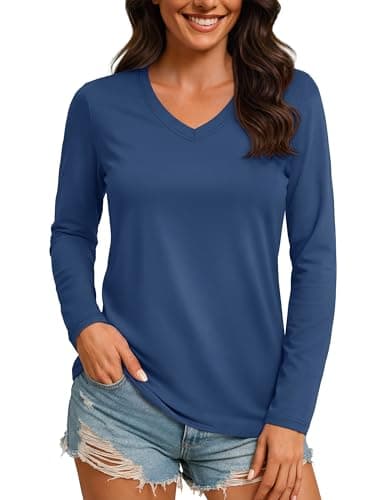 TACVASEN Femmes Col en V Manches Longues Rash Guard UPF 50+ Protection Solaire Chemises de Bain à Séchage Rapide T-Shirts Légers d'Entraînement de Gymnastique Pêche Quotidienne d'Été...