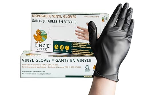 KINZIE CREEK Gants jetables en vinyle, sans latex, sans poudre, sans DOP/DEHP, qualité alimentaire, certifié SGS, noir, grand