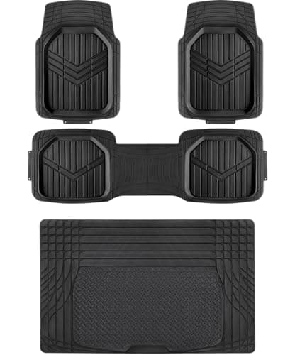 Amazon Basics Lot de 4 tapis de sol robustes en PVC avec doublure de coffre et arrière, bordure imperméable pour s'adapter aux tapis de voiture, noir