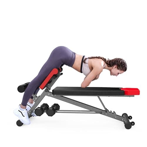 Banc multifonctionnel de forme plus fine pour un entraînement corporel complet tout-en-un – Équipement d'exercice polyvalent pour l'extension de l'hyper dos, les routines abdominales,...