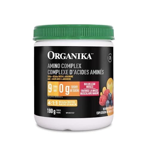 Organika Canadian-Made Amino Complex Powder - 7g of BCAA + 9 EAAs and L-Arginine For Enhanced Muscle-Protein Synthesis, Muscle Repair and Improved...