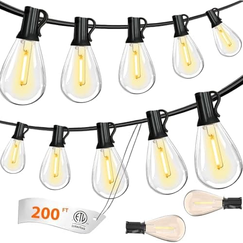 Guirlande lumineuse extérieure 200 pieds LED pour patio ultra longue étanche avec 60 + 2 ampoules LED Edison incassables S11, 2700 K...