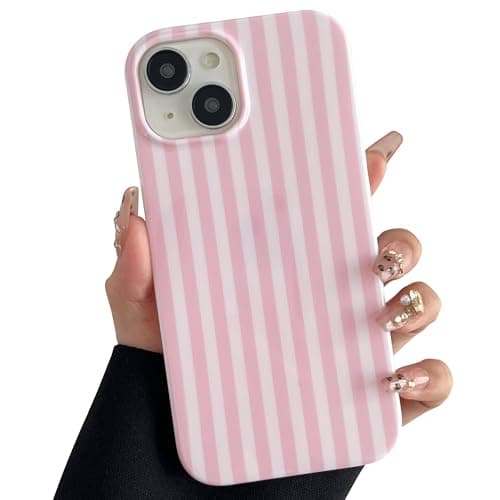 TQLGY for iPhone 15 Case Cute Striped Phone Case Soft TPU Slim Shockproof Protective Cover for Women Girls, Pink and White
