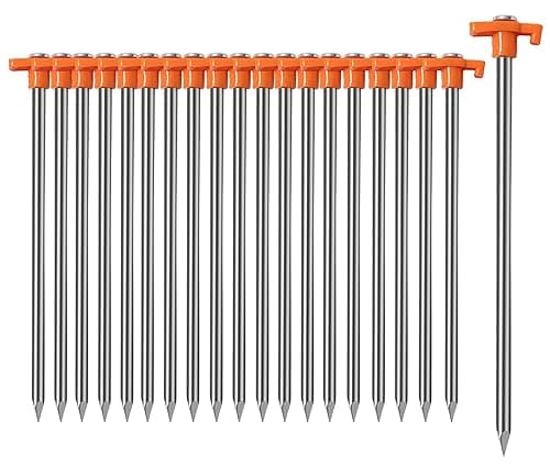 Cheardia 20 Pack Tent Stakes Heavy Duty, 10.25 Inch Yard Stakes Non-Rust Metal Tent Pegs Ground Stakes Tent Spikes for Camping Patio, Garden,...