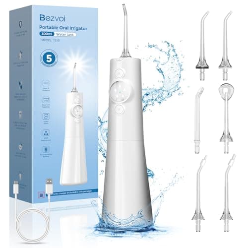 Bezvoi Water Flosser sans fil pour le nettoyage des dents : affichage LED, irrigateur oral à 5 ​​modes, réservoir de 300 ml, fil dentaire étanche IPX7 rechargeable avec 6...