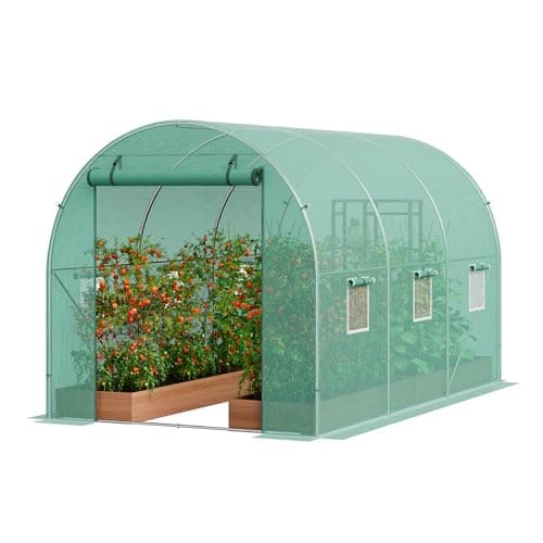 VEVOR Walk-in Tunnel Greenhouse, 9.6x6.4x6.2 ft Hoop House Greenhouse Tunnel, Plant Hot House with Galvanized Steel Frame, Green PE Cover, Roll-up...