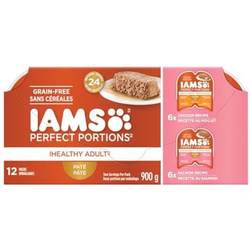 IAMS PERFECT PORTIONS Healthy Adult Wet Cat Food Paté - Poulet et Saumon, Multipack 12CT, Plateau de 75 g