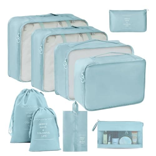9 Set Packing Cubes for Suitcases, Travel Luggage Organizers, with Clothes Storage Bags, Toiletry Bag, Shoe Bag, Underwear Bag, Laundry Bag, Sock...