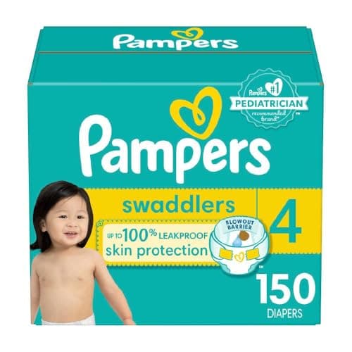 Pampers Swaddlers Diapers, Size 4 (15-34 lbs), 150 Count, Absorbent, Keeps Baby Dry and Comfortable, Skin Safe Disposable Baby Diaper