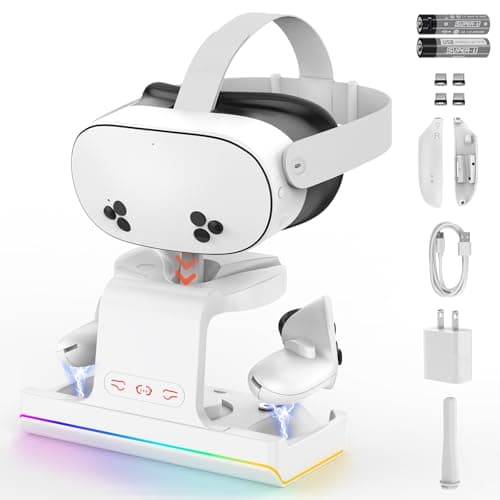 Station de chargement GEEKERA pour Meta Quest 3S/Oculus Quest 3S, support de chargement pour casques et contrôleurs VR avec lumière LED RVB [On/Off], accessoires VR avec 2...