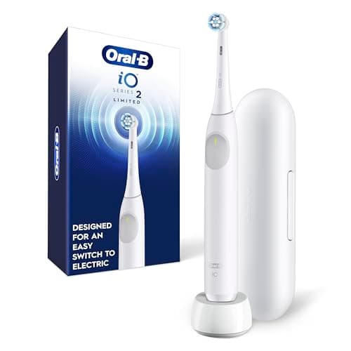 Brosse à dents électrique rechargeable Oral-B iO Series 2 Limited, blanc pur avec 1 tête de brosse pour soins doux et 1 étui de voyage noir - Automatique...