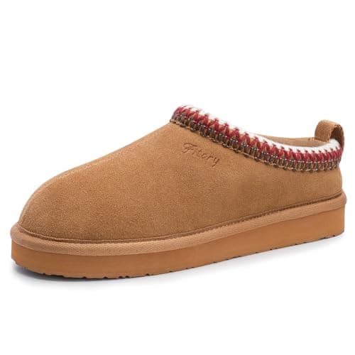 FITORY Pantoufles en daim pour femme, mini bottes confortables doublées de fausse fourrure, chaussures plates décontractées d'hiver pour l'extérieur et l'intérieur de la maison, châtaigne, taille 8