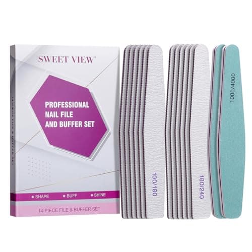 SWEET VIEW Lot de 14 limes à ongles et polissoirs pour ongles naturels, en gel et en acrylique | Kit professionnel de planches d'émeri et de blocs de polissage (100/180/240/1000/4000...