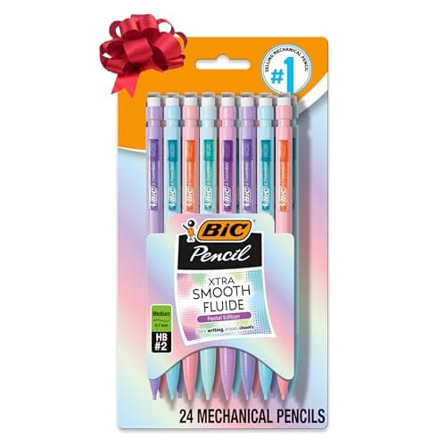 Porte-mines BIC Xtra-Smooth Pastel avec gommes, pointe moyenne (0,7 mm), paquet de 24, porte-mines en vrac pour fournitures scolaires ou de bureau