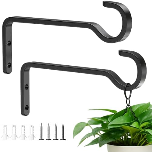 6 Inch 2 Pack Heavy Duty Outdoor Plant Hangers for Hanging Baskets, Iron Hanging Plant Brackets Outside, Metal Plants Wall Hooks for Hanging...