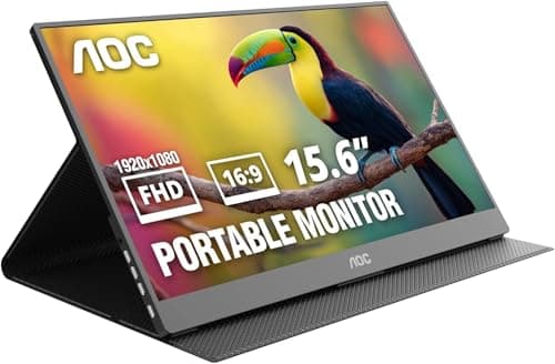 AOC 16T20 Portable Monitor 15.6" FHD 1080p IPS Display, USB-C Portable Laptop Screen, Mini HDMI, Built-in Speakers, Travel Monitor with Smart...