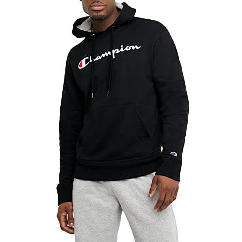 Champion Men's Graphic Powerblend Fleece Hoodie, Black Script, Large