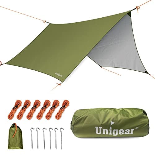 Unigear Hexagon Hamac Rain Fly, 15x14FT/12x10FT Bâche de camping imperméable multifonctionnelle, Bâche de tente légère et compacte pour la randonnée, la randonnée,...
