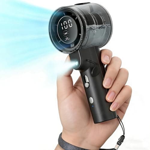 Ventilateur de brumisation portatif, réservoir d'eau rechargeable de 4 000 mAh de 50 ml, flux d'air puissant de 14 000 tr/min, 3 vitesses, 2 modes de brume, affichage numérique USB-C, pulvérisateur portable...