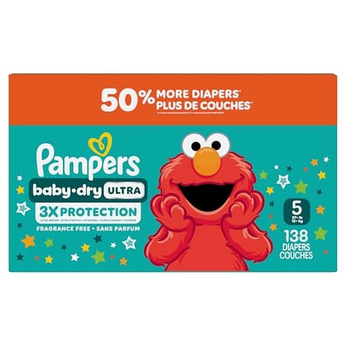 Pampers Baby Dry Ultra Diapers, Size 5 (20-37 lbs), 138 Count, Absorbent Disposable Diapers