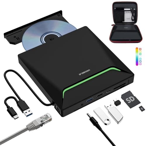 Nouveau lecteur de CD DVD externe, graveur de DVD USB 3.0 avec adaptateur Ethernet, 3 ports USB et 2 ports de carte TF/SD, lecteur de CD DVD, graveur de disque optique...