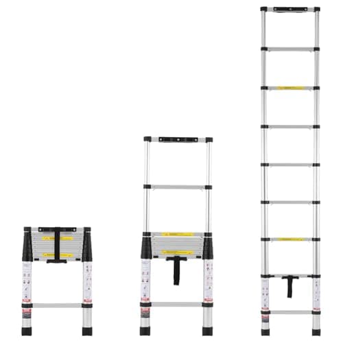 VEVOR Telescoping Ladder, 8.5FT Aluminum Lightweight Extension Ladder, One-Button Retraction Collapsible Ladder, 375 LBS Capacity with Non-Slip...