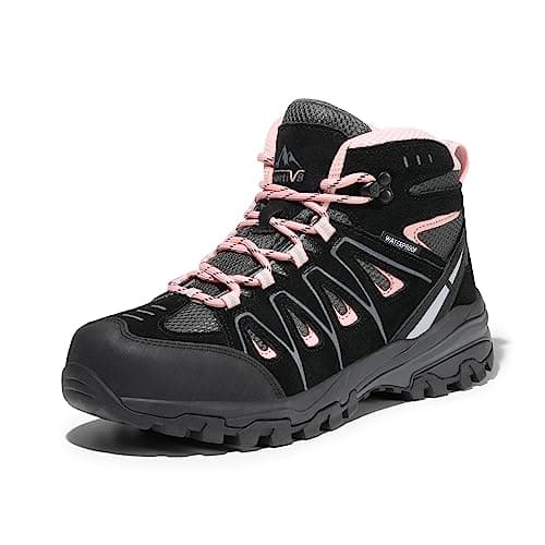 NORTIV 8 bottes de randonnée imperméables pour femmes chaussures de randonnée en plein air Trail Trekking Camping, taille 9, noir rose, SNHB211W