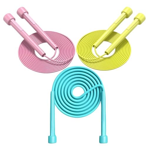 Kids Jump Rope, 3-Pack Set, Jump Rope for Kids 8-12, Beginners, and Adults - Lightweight, Tangle-Free, Adjustable PVC Rope - Jump Rope Kids, Jump...