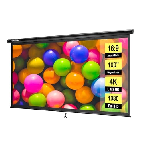 VIVOHOME 100 Inch 16:9 Pull Down Projector Screen, HD 4K Retractable Movie Screen for Indoor Home Theater and Office, Manual Projection Screen with...