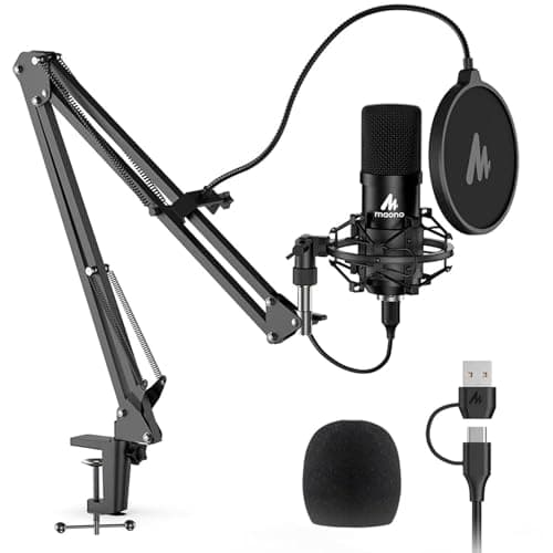 Microphone USB, MAONO 192kHz/24Bit Plug & Play PC Computer Podcast Condenser Cardioid Metal Mic Kit avec chipset sonore professionnel pour l'enregistrement,...