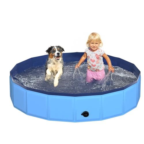 Piscine pour chiens pliable CACSPS 47" x 12" - Piscine pour enfants pliable en plastique dur pour chiens et enfants, baignoire antidérapante pour animaux de compagnie pour une utilisation en extérieur dans le jardin,...
