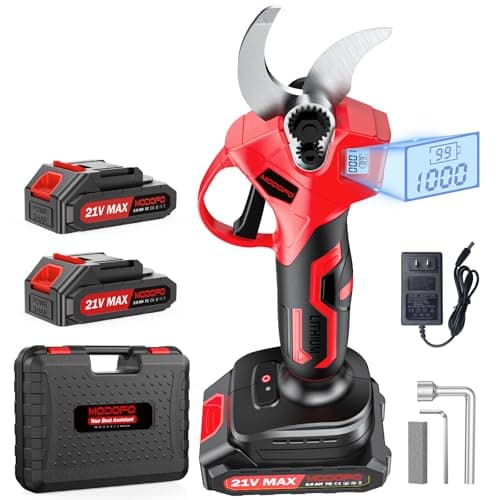 Sécateur électrique MODOFO, sécateur électrique sans fil de diamètre de coupe de 1,4 "avec écran LCD, sécateur à moteur sans balais avec 2000 mAh * 2...