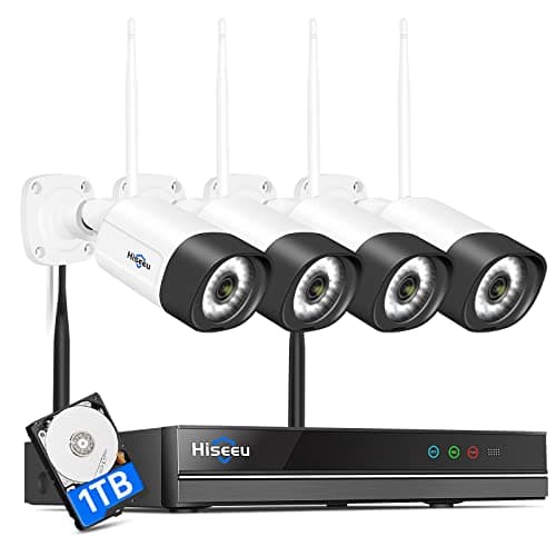 【Wireless Pro,Plug & Play】 Hiseeu 2.5K 5MP WiFi Security Camera System Outdoor,Expandable 16CH 8MP NVR, 1TB HDD,Spotlight,2 Way Audio, IP66...