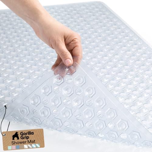 GORILLA GRIP Patented Bath Tub Shower Mat, Machine Washable Bathtub Floor Liner Mats, Suction Cups and Drain Holes to Keep Tubs Clean, Bathroom...