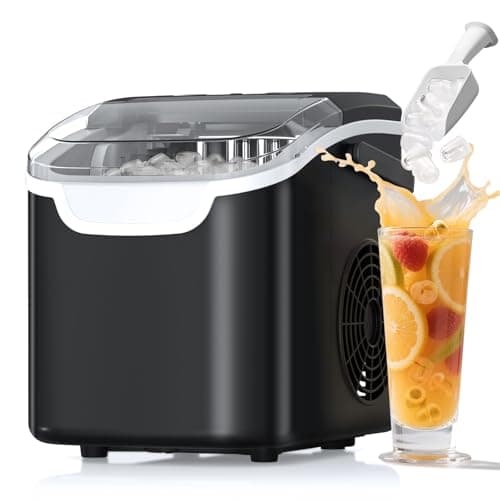 Comptoir de machines à glaçons portables HAVATO, 26 lb/24 h, glace par balle en 6 minutes, petite machine à glaçons avec poignée, cuillère, panier et autonettoyant, 2 tailles pour...