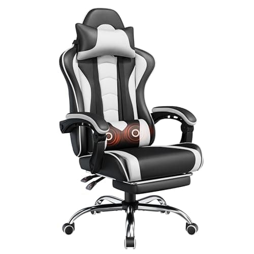 Chaise de jeu Yaheetech, chaise de jeu vidéo avec support lombaire de massage et repose-pieds, chaise de jeu ergonomique réglable en hauteur avec...