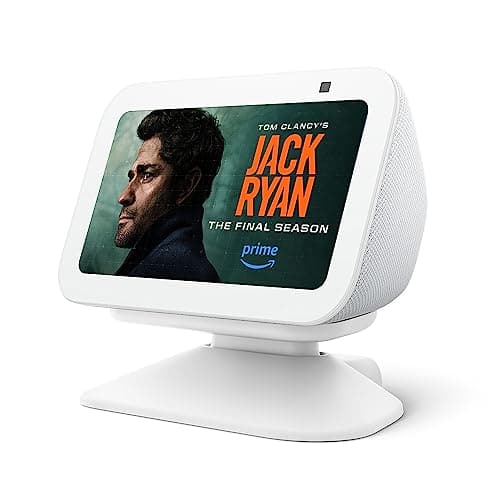 Amazon Echo Show 5 (modèle le plus récent) avec support réglable avec port de chargement USB-C, blanc glacier, avec accès anticipé Alexa+