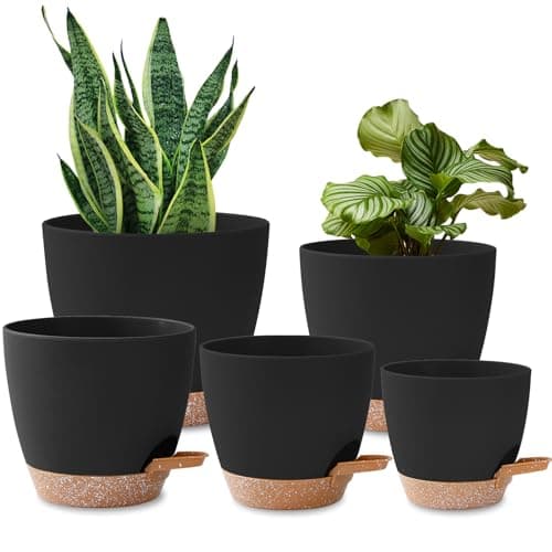5 Pack Plant Pots Indoor 7/6.5/6/5.5/5 Inch Flower Pots Self Watering Planters for Indoor Plants with Drainage Hole Plastic Plant Pot for African...